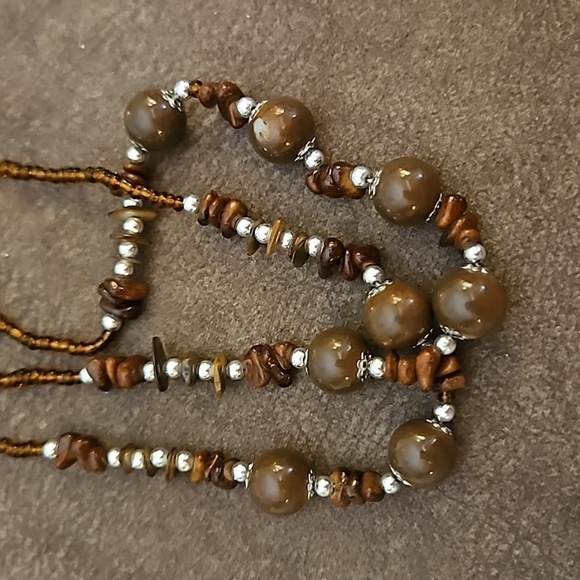 MY STYLE Brown Glass Beaded Necklace Earrings Set - Picture 2 of 4